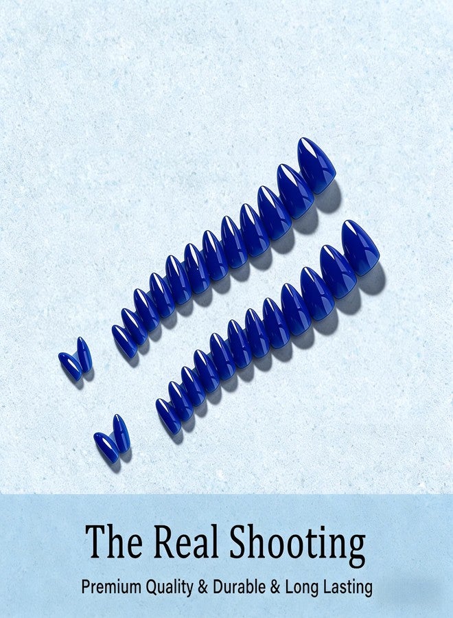 KXAMELIE Short Press on Nails Almond, Navy Blue Fake Nails Short Stiletto, Glossy Full Cover Pointed Acrylic Nails Press ons with Glue, Reusable Soft Gel Glue on Nails for Women, Easy to Apply, 30 Pcs - Image 3